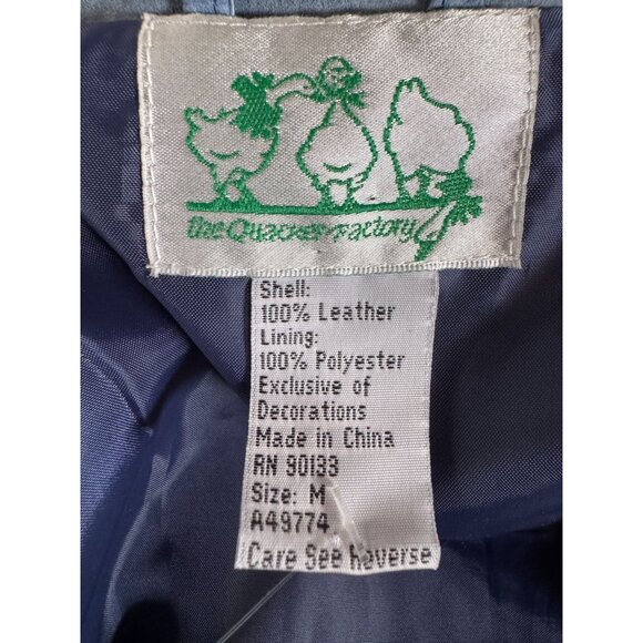 The Quacker Factory Womens Medium Blue Leather Jacket With Sunflower Embroidery - Picture 5 of 16